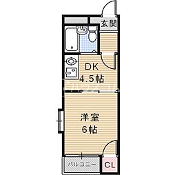 スカイハイツ香里 1DKの間取図画像