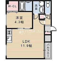 アフロディテ寝屋川 1LDKの間取図画像