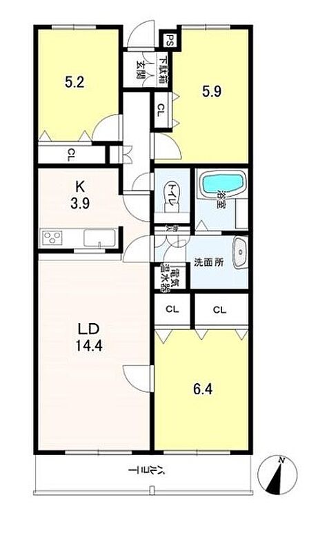 3LDK ※図面と現況に相違ある場合には現況優先とします。 