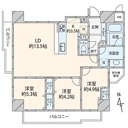ベルハイム元浅草 3LDKの間取図画像