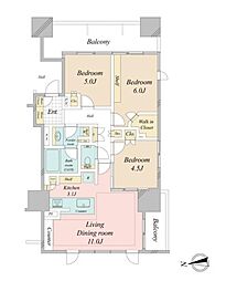 オーベルアーバンツ東中野 3LDKの間取図画像