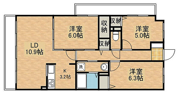 ドルチェ若草 201｜栃木県宇都宮市若草3丁目(賃貸マンション3LDK・2階・68.93㎡)の写真 その2