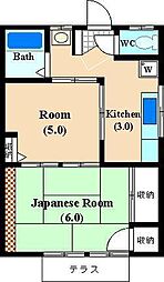 御殿ハイツ 2Kの間取図画像
