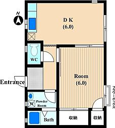 リバーハウス 1DKの間取図画像