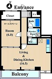 リバーハウス2 1LDKの間取図画像