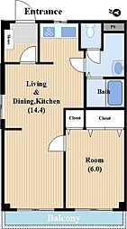 ハーベスト新城 1LDKの間取図画像
