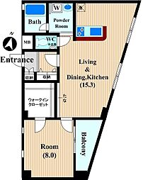 リバーハイツ2 1LDKの間取図画像