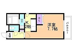ラウルあいの里 1Kの間取図画像