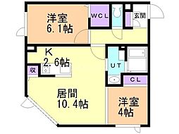 アルファスクエアドミニオン北18条 2LDKの間取図画像
