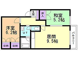 コートクリスタル 2DKの間取図画像