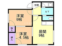 ノースツインB 2DKの間取図画像