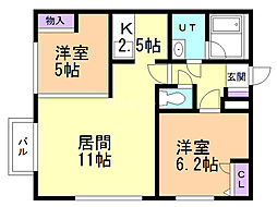 瀬比亜館太平 2LDKの間取図画像