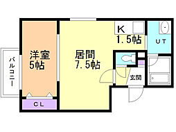 カーサ・フォレスト麻生 1LDKの間取図画像