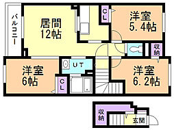 プラシードカーサT・R2 3LDKの間取図画像