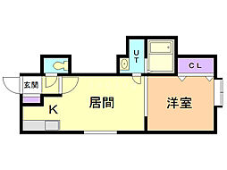 クレーゾしのろ 1LDKの間取図画像