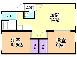 グリシーヌ・エス 2LDKの間取図画像