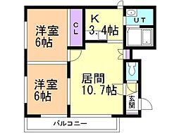 グランメール新川3-1 2LDKの間取図画像