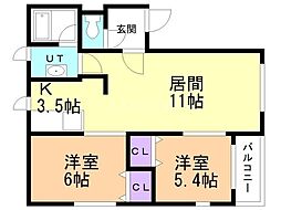 ラ・ボーテ麻生2 2LDKの間取図画像
