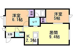 カルテット2 2LDKの間取図画像