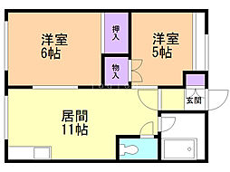 川村アパート 2LDKの間取図画像