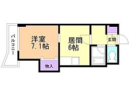 ノースライト24 1DKの間取図画像