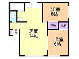 ハウスチクバ 2LDKの間取図画像