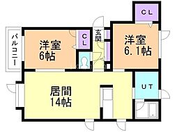 ファミーユ本町 2LDKの間取図画像