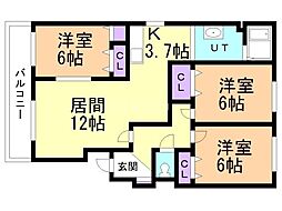 パークハイツF 3LDKの間取図画像