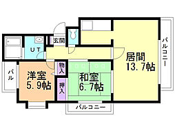 オ・ドミール美香保1 2LDKの間取図画像