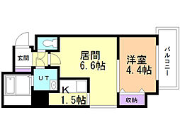 カンナスプレイド 1DKの間取図画像