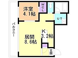 シンシア北8条 1LDKの間取図画像