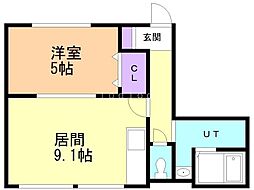 Y2ハイム北19条 1LDKの間取図画像