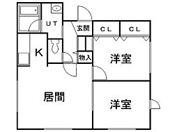 リベア新道東 2LDKの間取図画像