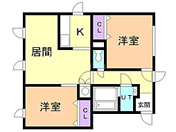 グランディールB 2LDKの間取図画像