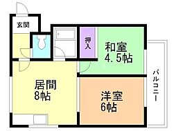 ロイヤルハイツ杉田 2DKの間取図画像