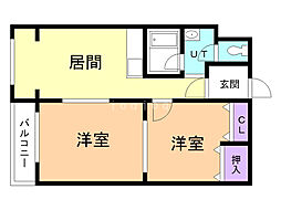 第15大岡ビル 2DKの間取図画像