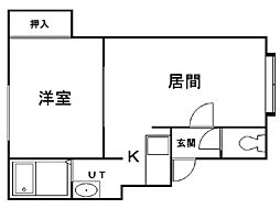 プライムハウス弐番館 1LDKの間取図画像