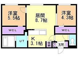 仮)北8東8MS 2LDKの間取図画像