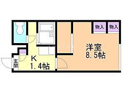 レオパレスモエレパーク 1Kの間取図画像