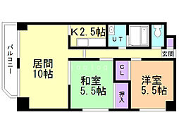 コスモ本町A棟 2LDKの間取図画像