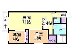 ホクエイヒルズ 2LDKの間取図画像