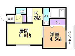 ホープN8/E8 1LDKの間取図画像
