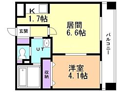 ワイズビレッジN14 1LDKの間取図画像