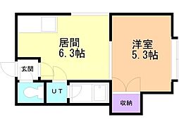 J.Pコート元町2 1DKの間取図画像