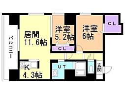 グラン札幌 1階2LDKの間取り