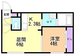 ウェリナ幌平橋 2階1LDKの間取り