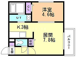 北テラス 1LDKの間取図画像