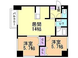 グラードエルヴィータ円山 2LDKの間取図画像