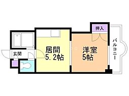 エンドレスリバーサイド 1DKの間取図画像