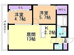 アールズコート南15条 2LDKの間取図画像